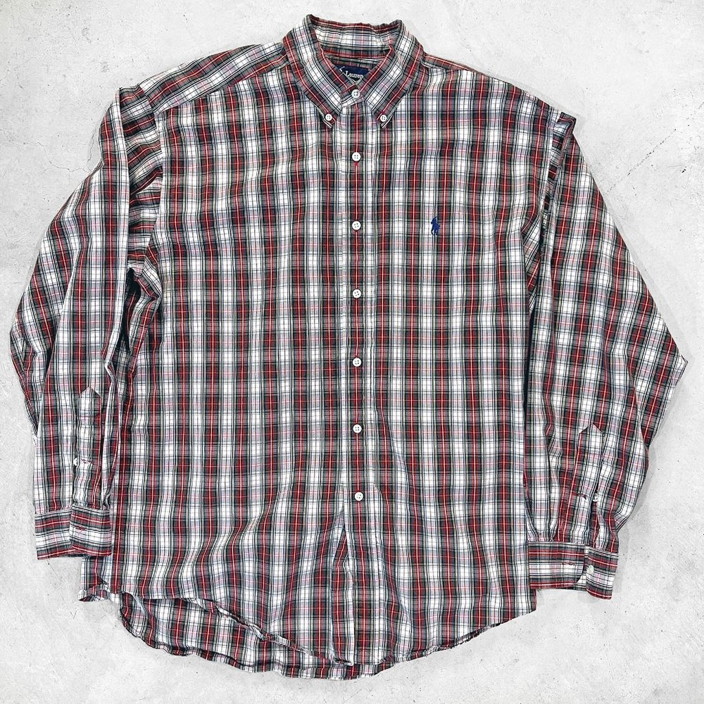 Ralph Lauren Red Plaid Button Down Mens Shirt Size L